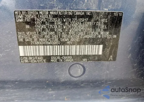 2011 Toyota Rav4 z USA, uszkodzony, nr VIN 2T3ZK4DV0BW009892